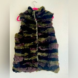 Plush Striped Faux Fur Vest in Navy and Plum